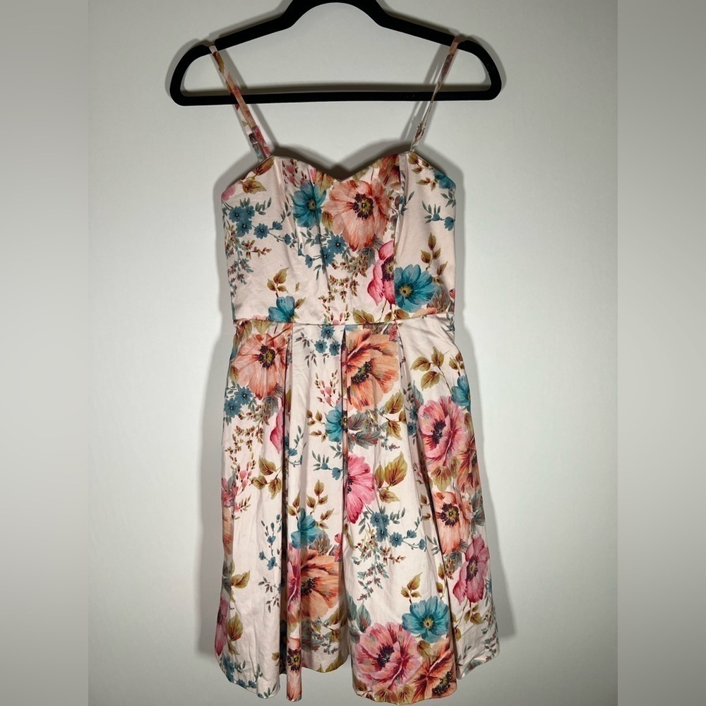 Naf Naf pink cottagecore fit flare sz 34(XS) Parisian adjustable straps floral